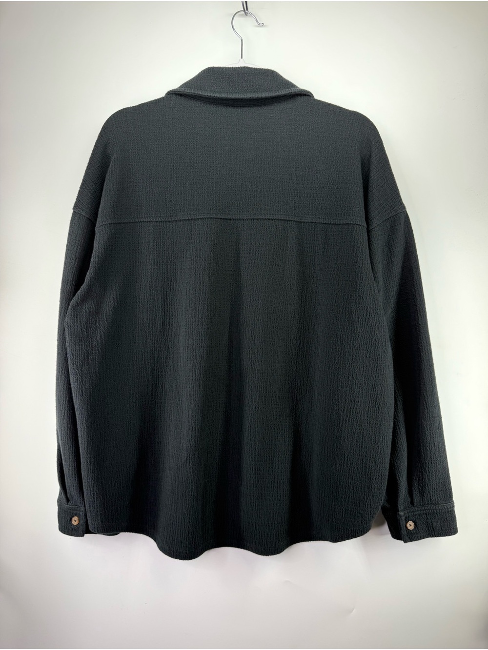 Oak + Fort Oversized Button-Front Textured Shirt Black Medium - Picture 4 of 8